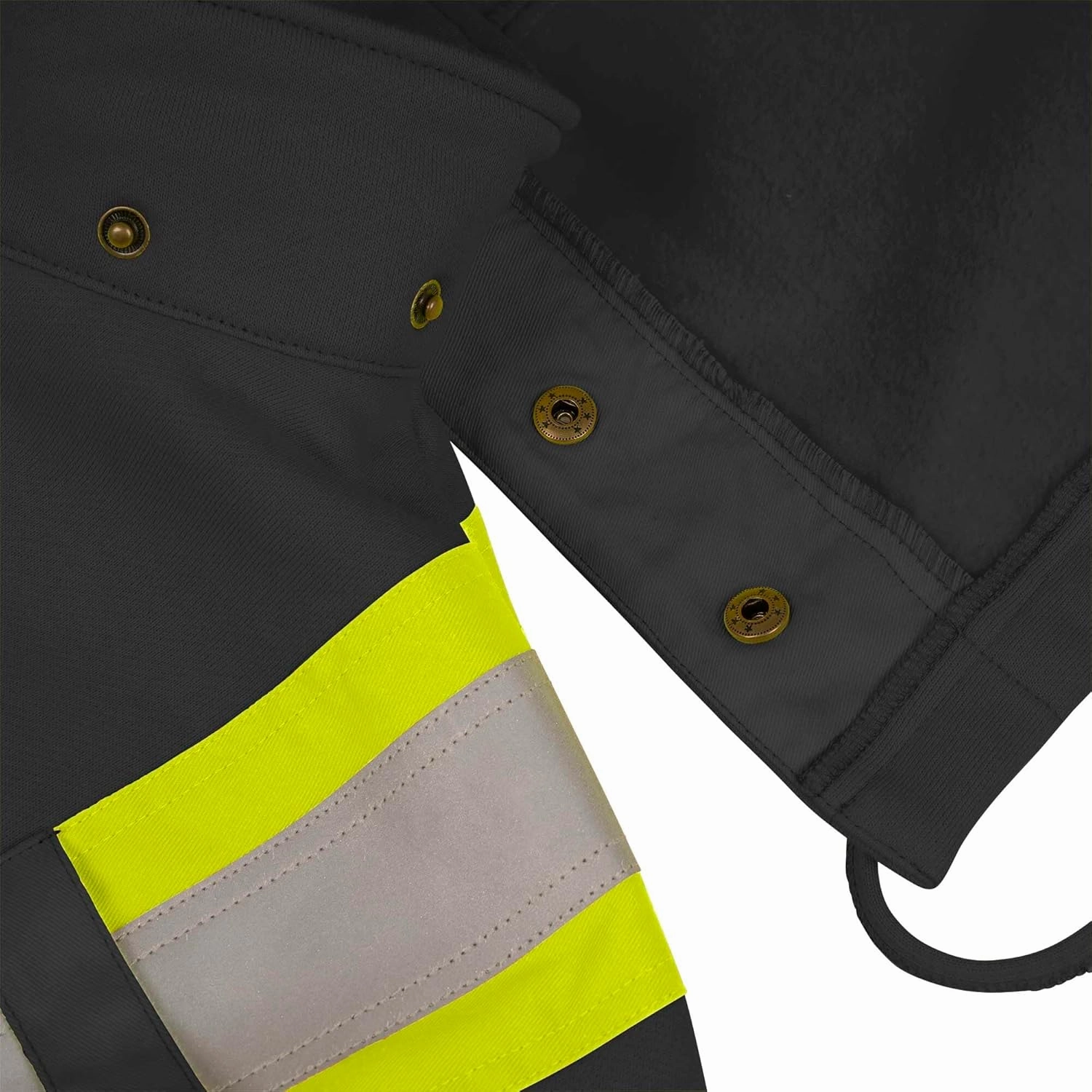 Pioneer Hi Vis Flame Resistant Safety Hoodie for Men and Women - Zip Up Black Cotton Hoodie - Pockets - Detachable Snap Hood