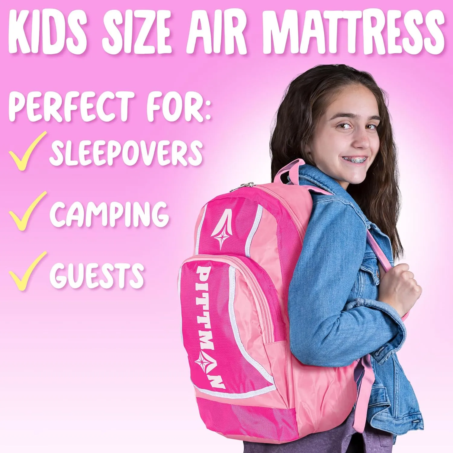Pittman Outdoors AirBedz Kidmat Deluxe Twin Air Mattress for Kids | Includes Electric Pump & Colorful Travel Backpack | Puncture-Resistant & Easy-Inflate