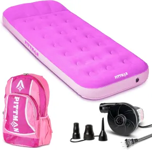 Pittman Outdoors AirBedz Kidmat Deluxe Twin Air Mattress for Kids | Includes Electric Pump & Colorful Travel Backpack | Puncture-Resistant & Easy-Inflate