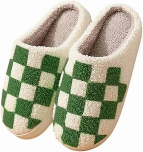Plaid Slippers, Home Slippers for Women and Men, Fluffy Memory Foam, Indoor/Outdoor, Warm Velvet (green, Adult, Women, 6, Numeric, US Footwear Size System, Medium)