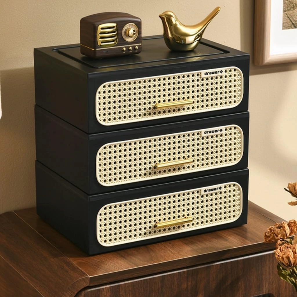 Plastic Desk Organizer with Drawers,Desktop Organizers Drawers Storage,Stackable Storages Drawers for Rings Earrings Necklaces Bracelet Jewelry Watch Keys(Black,3tier)