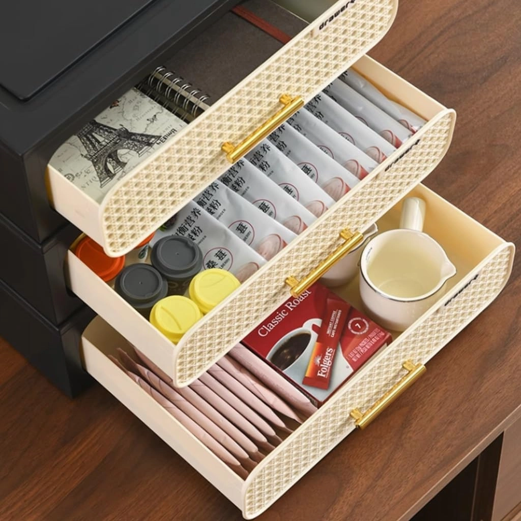 Plastic Desk Organizer with Drawers,Desktop Organizers Drawers Storage,Stackable Storages Drawers for Rings Earrings Necklaces Bracelet Jewelry Watch Keys(Black,3tier)