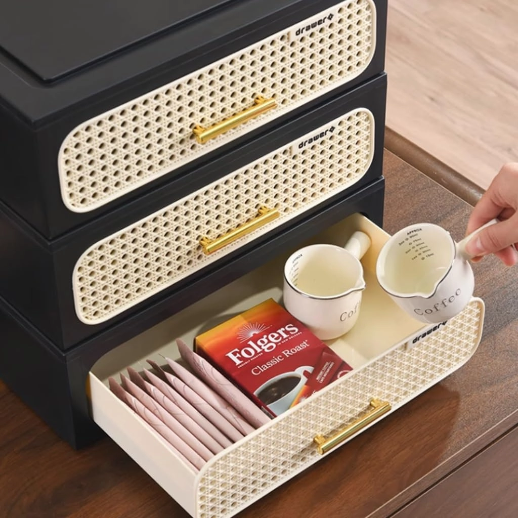 Plastic Desk Organizer with Drawers,Desktop Organizers Drawers Storage,Stackable Storages Drawers for Rings Earrings Necklaces Bracelet Jewelry Watch Keys(Black,3tier)
