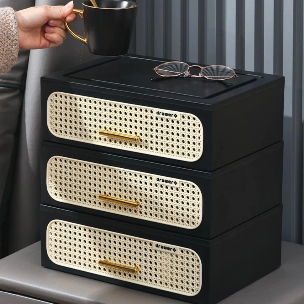 Plastic Desk Organizer with Drawers,Desktop Organizers Drawers Storage,Stackable Storages Drawers for Rings Earrings Necklaces Bracelet Jewelry Watch Keys(Black,3tier)