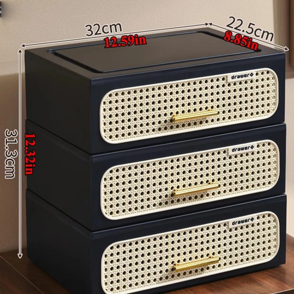 Plastic Desk Organizer with Drawers,Desktop Organizers Drawers Storage,Stackable Storages Drawers for Rings Earrings Necklaces Bracelet Jewelry Watch Keys(Black,3tier)