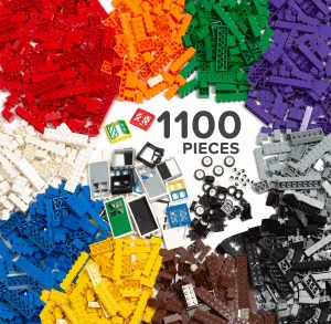 Play Platoon 1100 Pieces Building Bricks Set - 10 Classic Color Blocks - Bulk Building Blocks Compatible with Major Brands - 14 Different Shape Bricks - Includes Wheels, Tires, Axles, Windows & Door