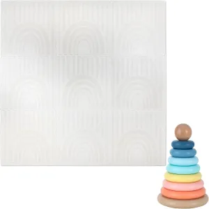 Play Platoon Non-Toxic Kids Play Mats for Floor, Extra-Thick Foam Tiles, Playmat for Toddlers & Childrens Playroom, Wooden Rainbow Stacking Toy Ring Stacker, Educational Interactive Learning Toys