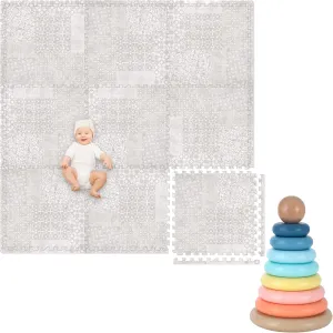 Play Platoon Non-Toxic Kids Play Mats for Floor, Extra-Thick Foam Tiles, Playmat for Toddlers & Childrens Playroom, Wooden Rainbow Stacking Toy Ring Stacker Toy, Educational Interactive Learning Toys