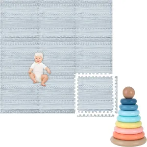 Play Platoon Non-Toxic Kids Play Mats for Floor, Extra-Thick Foam Tiles, Playmat for Toddlers & Childrens Playroom, Wooden Rainbow Stacking Toy Ring Stacker Toy, Educational Interactive Learning Toys