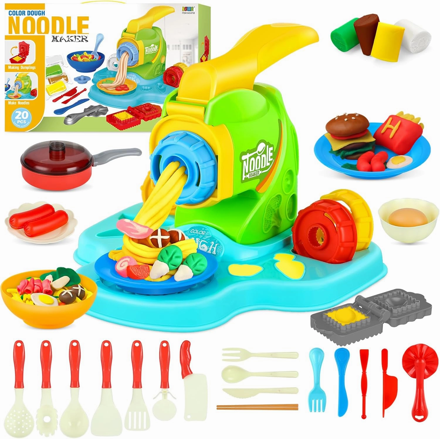Play Color Dough Set for Kids Ages 4-8, 35PCS Kitchen Creations Noodle Playset, Art Crafts Food Modeling Play Toys for Girls Boys 3 , Easter Christmas Birthday Gift Preschool Toddler Toy
