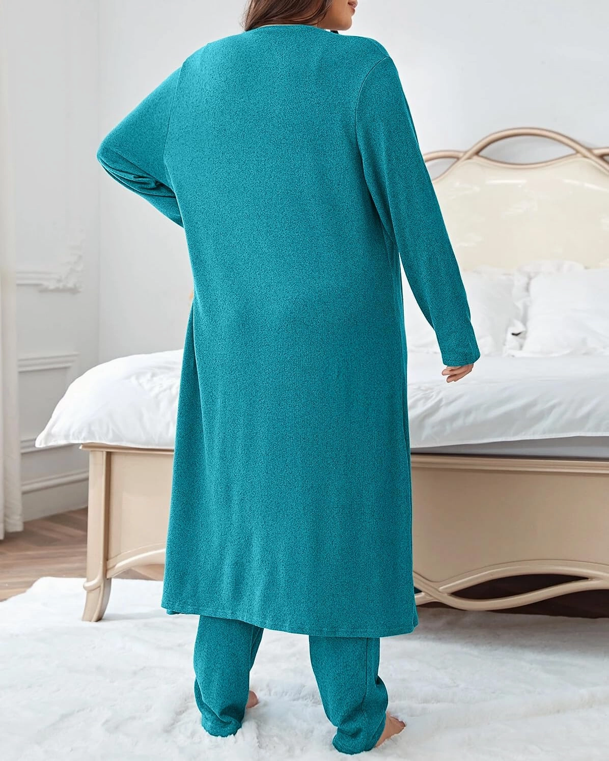 plus size 3 Piece Casual Cardigan Vest Pants Set, Women's Pajama Loungewear Set Casual Homewear Set for Fall Winter