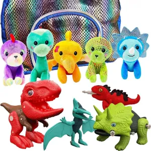 Plush Dinosaur & DIY Building Kit Bundle for Kids Ages 3-8 - Soft Dinosaur Stuffed Animals with Carrying Case & Take Apart Dinosaur Toys for Creative & Educational Play