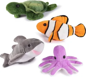 Plush Stuffed Ocean Animals Set | Sea Creatures Set of 4 | Octopus, Sea Turtle, Shark, & Clownfish | Baby Stuffed Animals