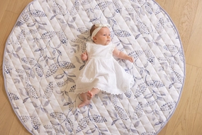 Plush Organic Cotton Playmat - Leaves / Blue Gray Chevron