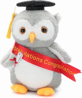 Plush Owl Stuffed Animal with Graduation Doctoral Tam Velvet Gold Bullion Tassel Diploma for Man Women Girls Boys Graduation Congratulatory Party Gifts, 12 inches