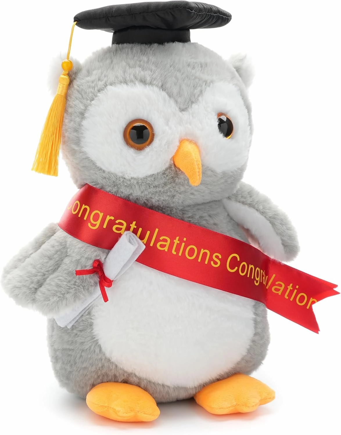 Plush Owl Stuffed Animal with Graduation Doctoral Tam Velvet Gold Bullion Tassel Diploma for Man Women Girls Boys Graduation Congratulatory Party Gifts, 12 inches