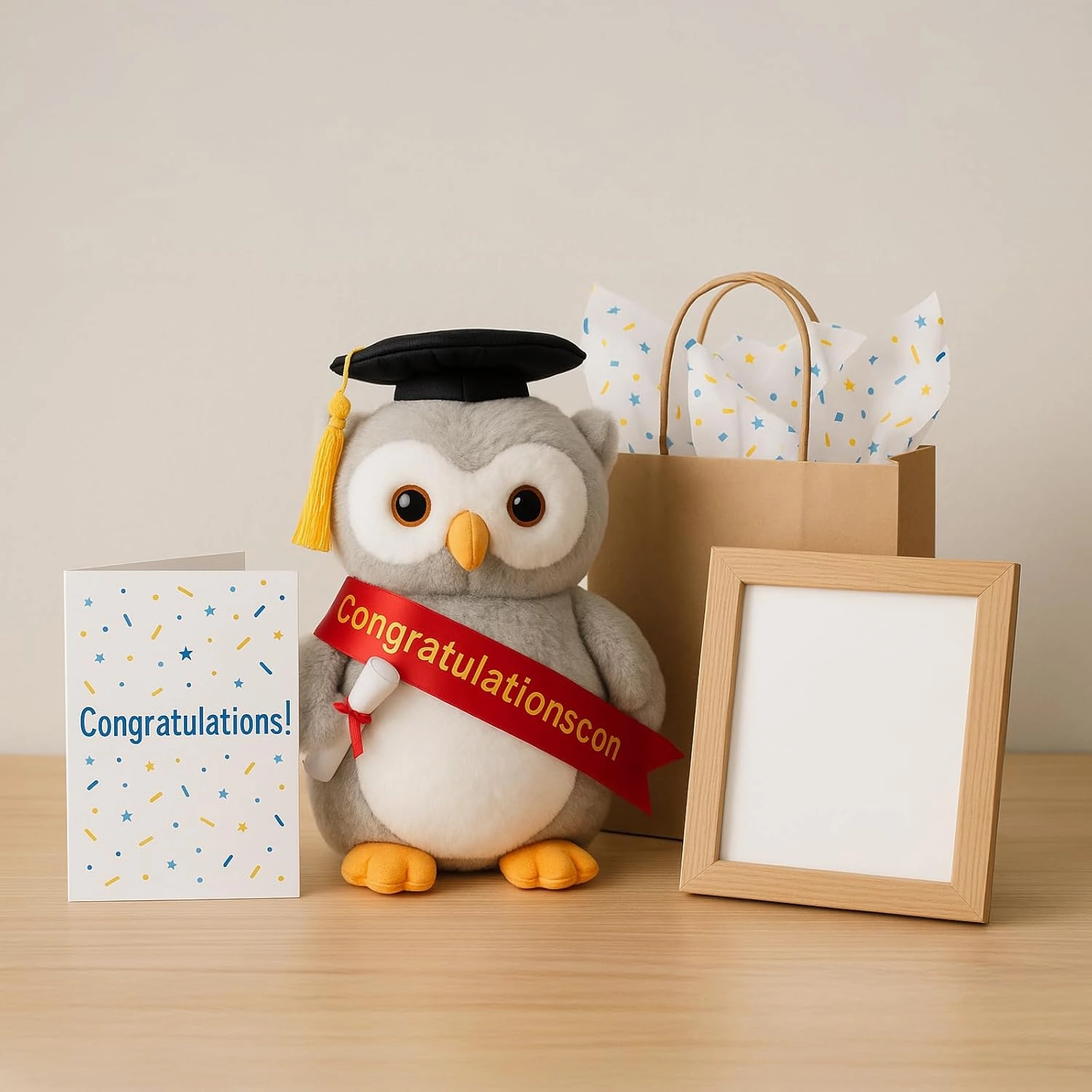 Plush Owl Stuffed Animal with Graduation Doctoral Tam Velvet Gold Bullion Tassel Diploma for Man Women Girls Boys Graduation Congratulatory Party Gifts, 12 inches