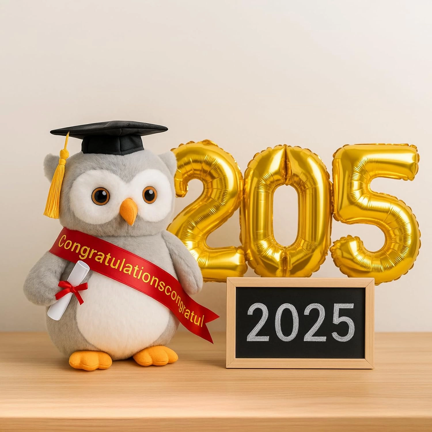 Plush Owl Stuffed Animal with Graduation Doctoral Tam Velvet Gold Bullion Tassel Diploma for Man Women Girls Boys Graduation Congratulatory Party Gifts, 12 inches