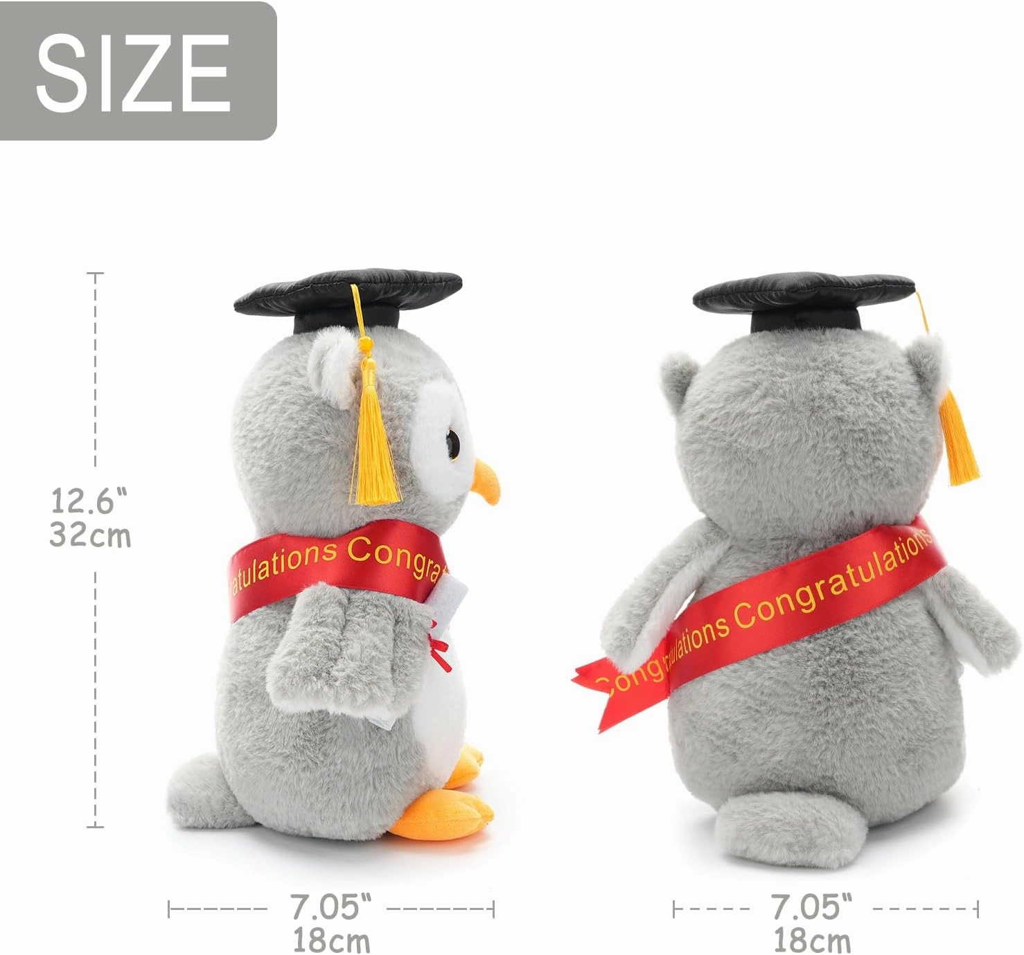 Plush Owl Stuffed Animal with Graduation Doctoral Tam Velvet Gold Bullion Tassel Diploma for Man Women Girls Boys Graduation Congratulatory Party Gifts, 12 inches