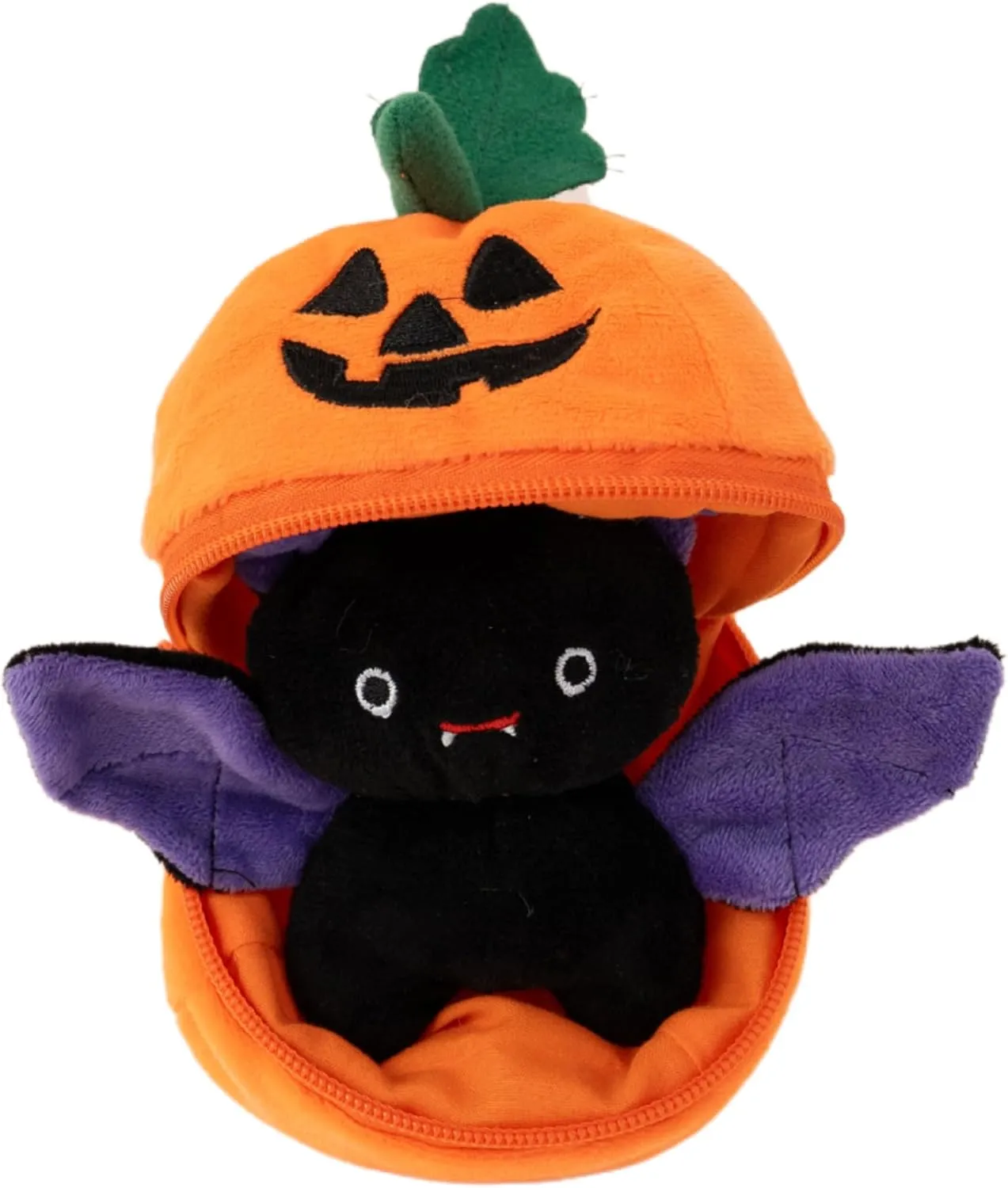 Plushland Halloween Zip-Up Pumpkin Stuffed Animal Plush Toys,Hideaway Spooky Black Cat Bat Ghost Plush Halloween Toy for Festive Decorations & Fun Surprises 6 Inches (Bat)