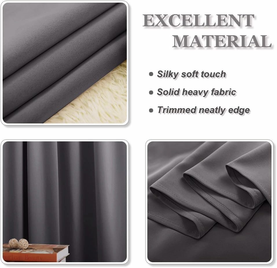 PONY DANCE Blackout Curtains for Bedroom 80 inch Long 2 Panels Set, Thermal Insulated Drapes Noise Reducing Solid Grommet Top Window Curtains for Home Decoration and Doorway, W55 x L80 inch, Grey