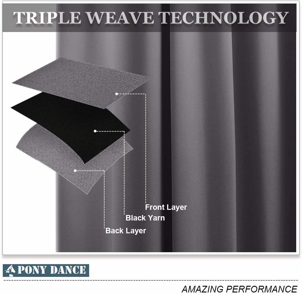 PONY DANCE Blackout Curtains for Bedroom 80 inch Long 2 Panels Set, Thermal Insulated Drapes Noise Reducing Solid Grommet Top Window Curtains for Home Decoration and Doorway, W55 x L80 inch, Grey