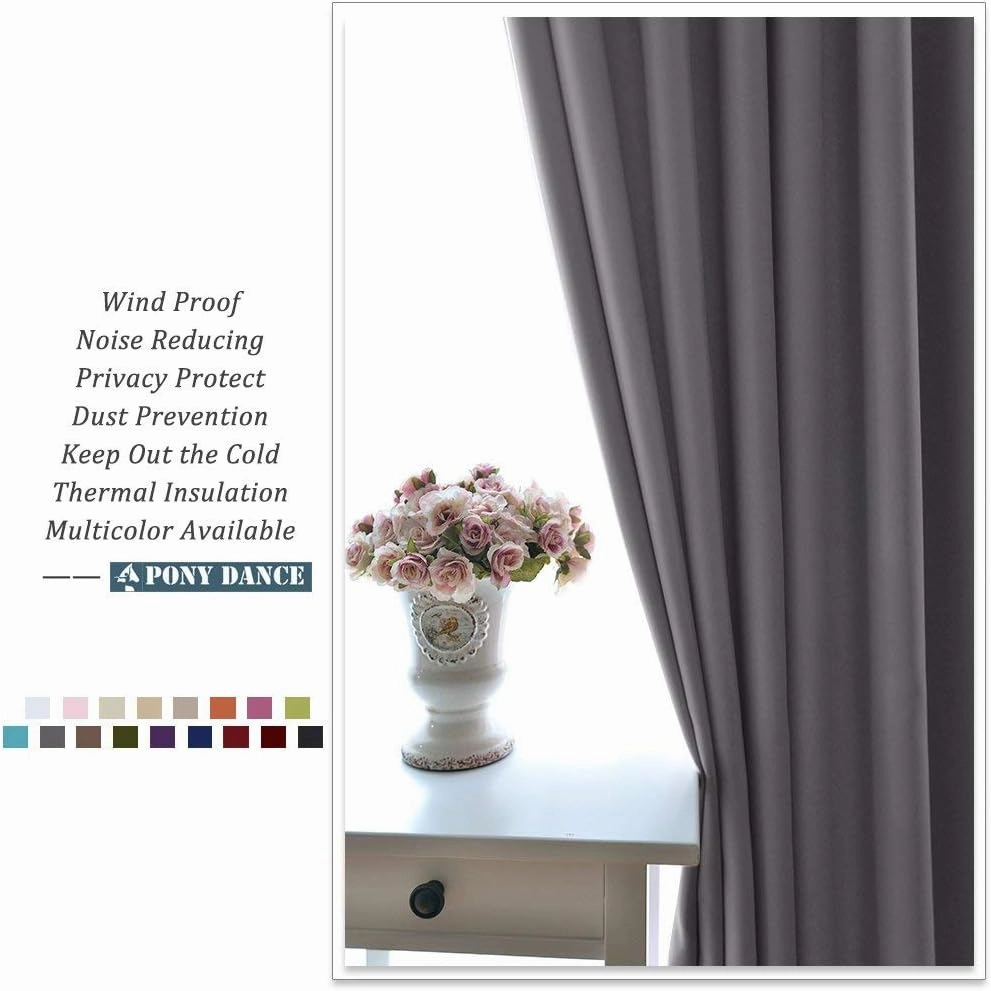 PONY DANCE Blackout Curtains for Bedroom 80 inch Long 2 Panels Set, Thermal Insulated Drapes Noise Reducing Solid Grommet Top Window Curtains for Home Decoration and Doorway, W55 x L80 inch, Grey