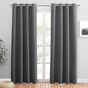 PONY DANCE Blackout Curtains for Bedroom 80 inch Long 2 Panels Set, Thermal Insulated Drapes Noise Reducing Solid Grommet Top Window Curtains for Home Decoration and Doorway, W55 x L80 inch, Grey