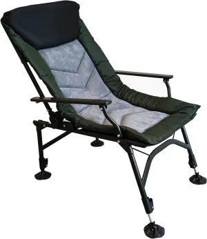 Portable Reclining Camping Chair, Adjustable 180° Backrest, 330 lbs Capacity, Padded Cushion with Armrests, Green and Gray