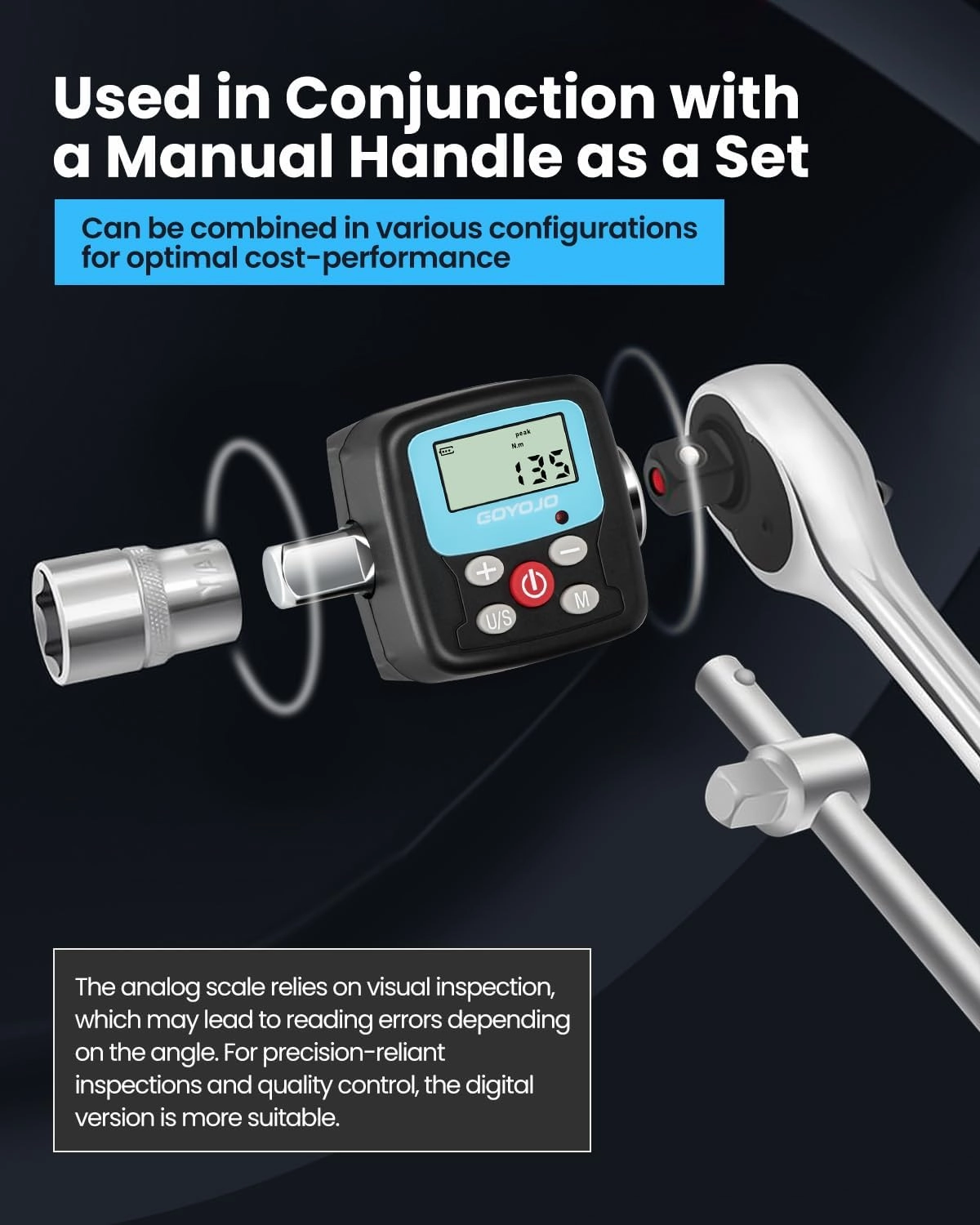Precision Torque Wrench Adapter - Electronic Torque Tool Converter and Meter with Advanced Digital Display, Includes 1/2", 1/4", 3/8" Adapters for Automotive, Biking, DIY & Home Repairs (30N.m)