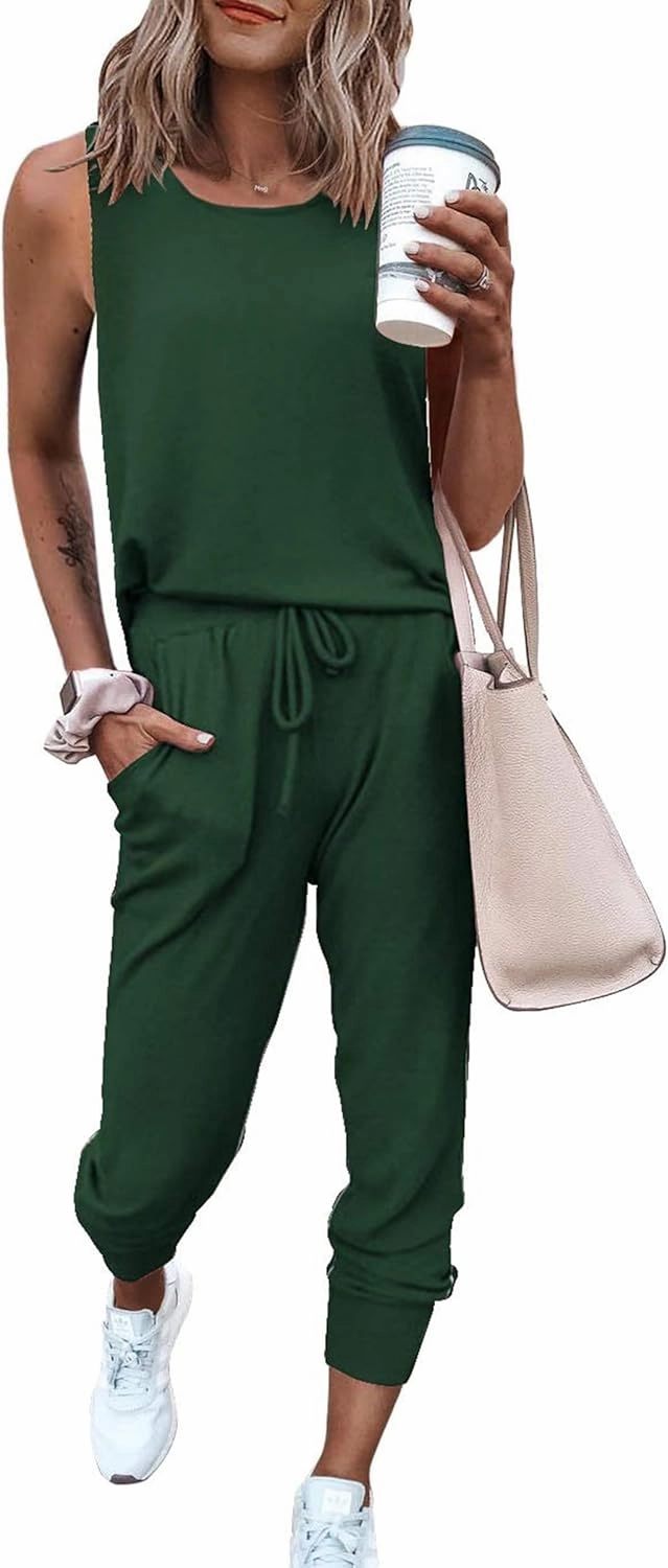 PRETTYGARDEN Women's Two Piece Outfit Sets Casual Summer Sleeveless Crewneck Tops and Sweatpants Active Tracksuit Lounge Wear