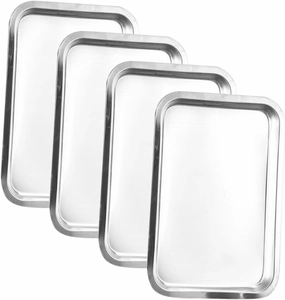 PRETYZOOM 4pcs Stainless Steel Plates Food Trays for Outdoor Camping and Picnic Dining Easy to Clean Sturdy Design