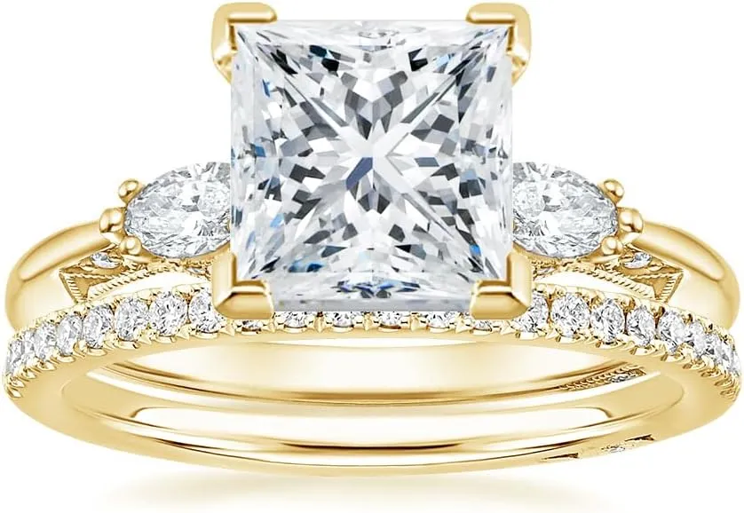 Princess Cut Moissanite Engagement Ring 1-3.30 CT Wedding Bridal Set 925 Sterling Silver 10K 14K 18K Gold acori Three Stone Anniversary Promise Ring Valentine Gift for Her