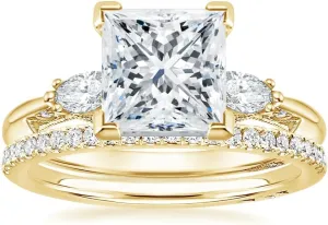 Princess Cut Moissanite Engagement Ring 1-3.30 CT Wedding Bridal Set 925 Sterling Silver 10K 14K 18K Gold acori Three Stone Anniversary Promise Ring Valentine Gift for Her