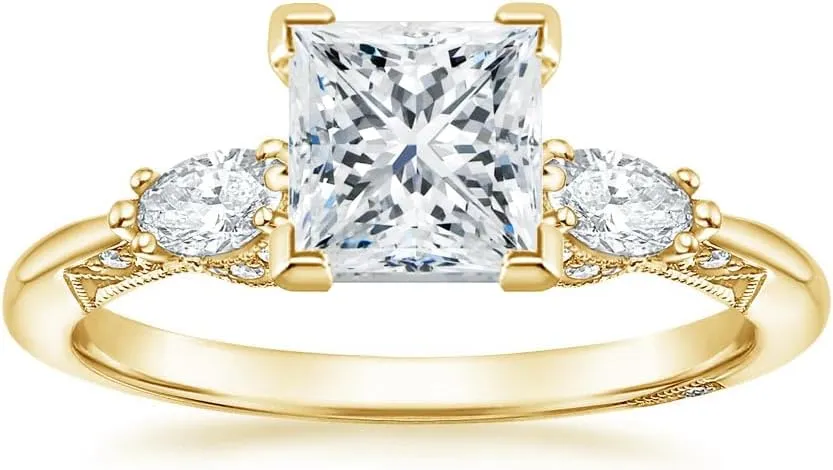 Princess Cut Moissanite Engagement Ring 1-3.30 CT Wedding Bridal Set 925 Sterling Silver 10K 14K 18K Gold acori Three Stone Anniversary Promise Ring Valentine Gift for Her