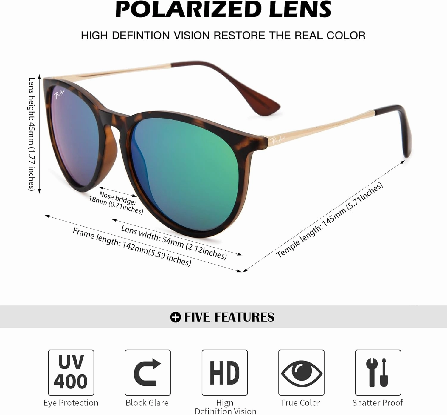 Pro Acme Polarized Sunglasses for Women Men Classic Round 100% UV Protection Lightweight TR90 Unbreakable Frame Sunglasses