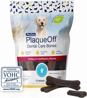 ProDen PlaqueOff System Dental Care Bones for Dogs - Dog Breath Freshener & Plaque Remover - Dog Teeth Cleaning for a Healthy Mouth - Turkey Cranberry Flavor - 17 oz