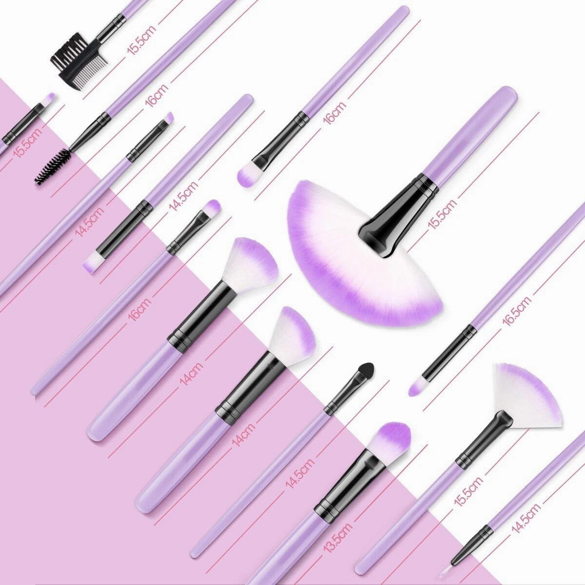 professional makeup brush set with eco-friendly wooden handles and bag purple