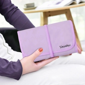 professional makeup brush set with eco-friendly wooden handles and bag purple