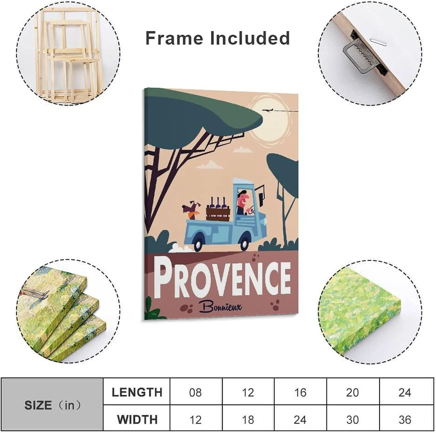 Provence Bonnieux France Vintage Travel Poster Print Canvas Wall Art for Bedroom Living Room HD Print Posters 16x24inch(40x60cm)
