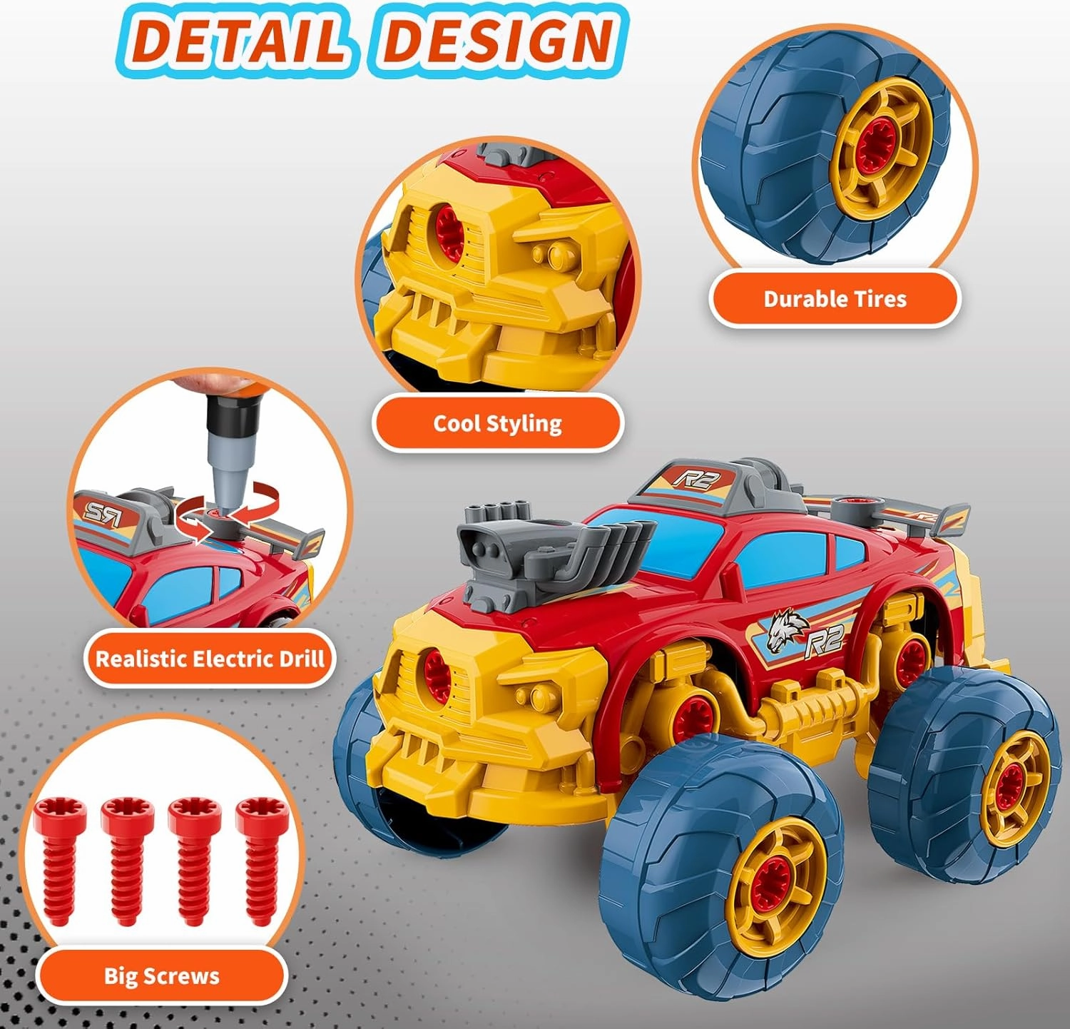 Pup Go 3-in-1 Take Apart Car for Boys with Electric Drill, 46Pcs Construction Toy Truck, Build Your Own Toy Car with Play Tools, Ideal STEM Gift for Kids Children Ages 3 4 5 6 7 8 9 Year Old Red