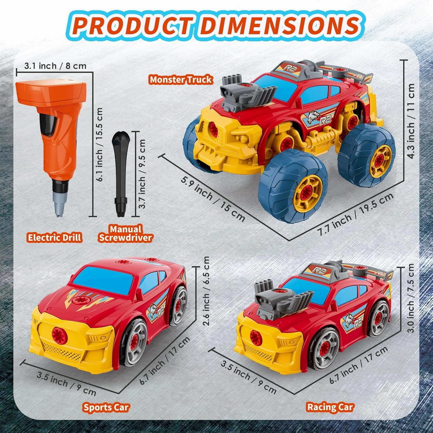 Pup Go 3-in-1 Take Apart Car for Boys with Electric Drill, 46Pcs Construction Toy Truck, Build Your Own Toy Car with Play Tools, Ideal STEM Gift for Kids Children Ages 3 4 5 6 7 8 9 Year Old Red