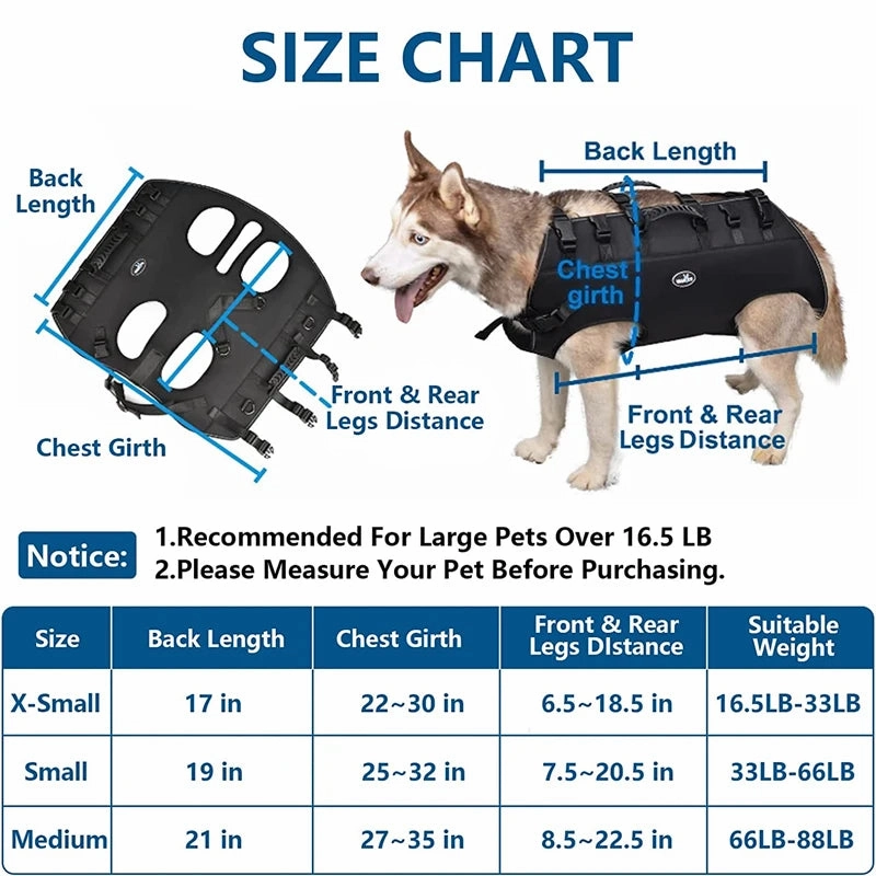 Puppy Pet Lift Harness Sling Carrier for Dogs Hind Leg Stair Support Old Disabled Joint Injuries Arthritis Large Dogs Up Stairs