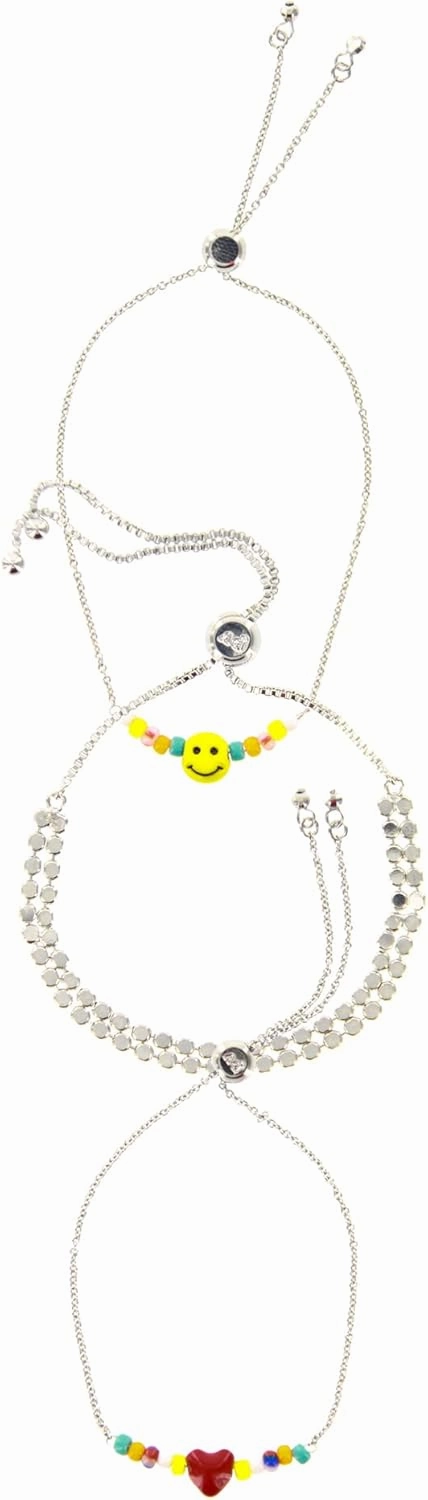 Pura Vida Bracelets Pack Happy Heart Charms Coin Bracelet Stack - Set of 3 Stackable Bracelets for Women, Summer Accessories & Cute Bracelets - Includes 3 Chain Bracelets