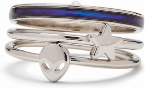 Pura Vida Silver-Plated Lost in the Cosmos Stackable Ring Set - Brass Band Design - 4 Pieces, Sizes 5-9