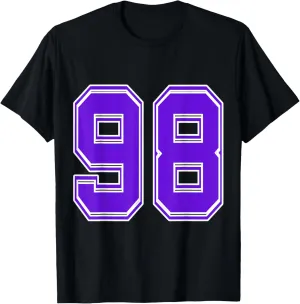 Purple Number 98 Football Baseball Soccer Hockey Sports Fans T-Shirt