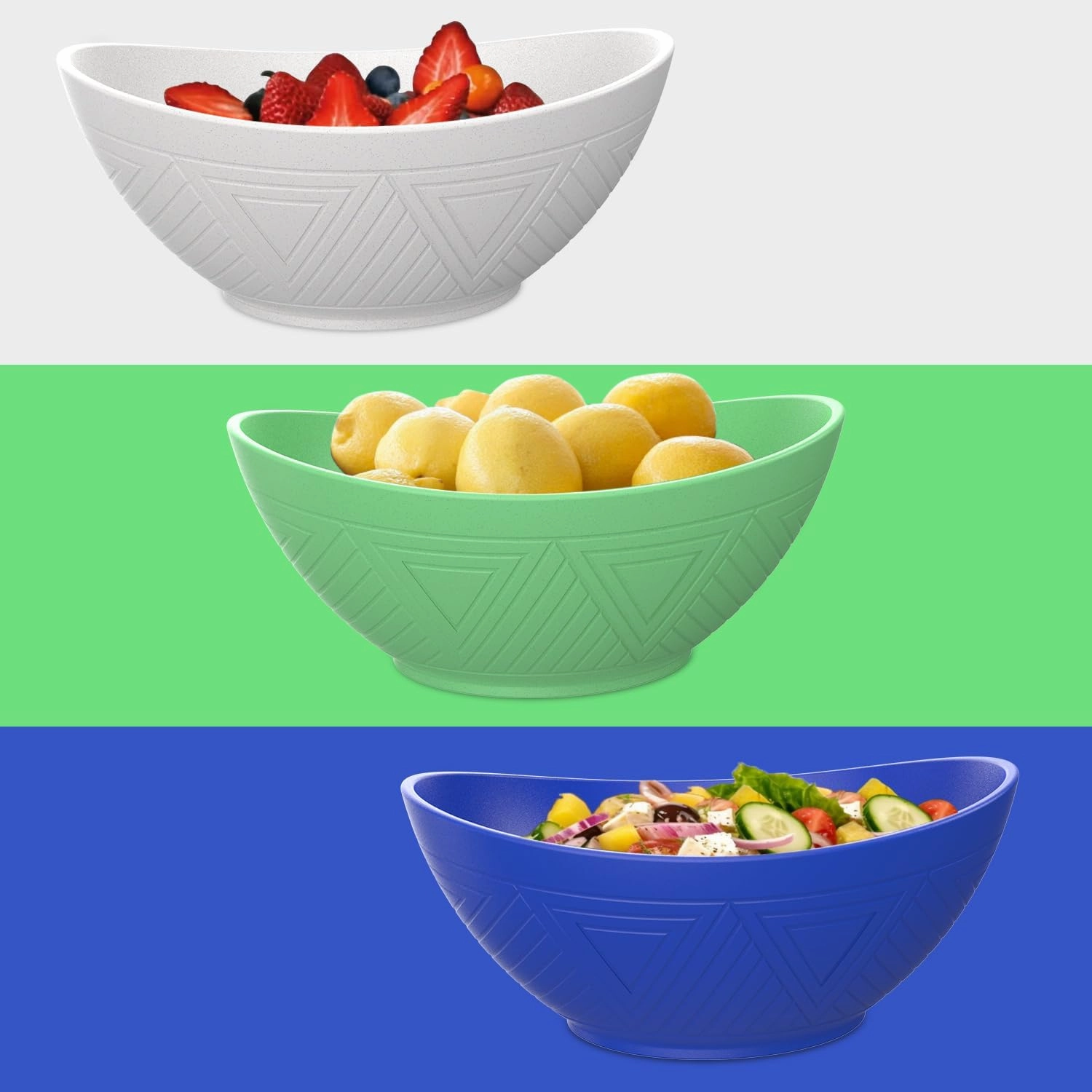 PYRMONT Large Wheat Straw Bowls Set of 6-65 OZ - Unbreakable Salad & Soup Bowls - Coastal, Dishwasher Safe