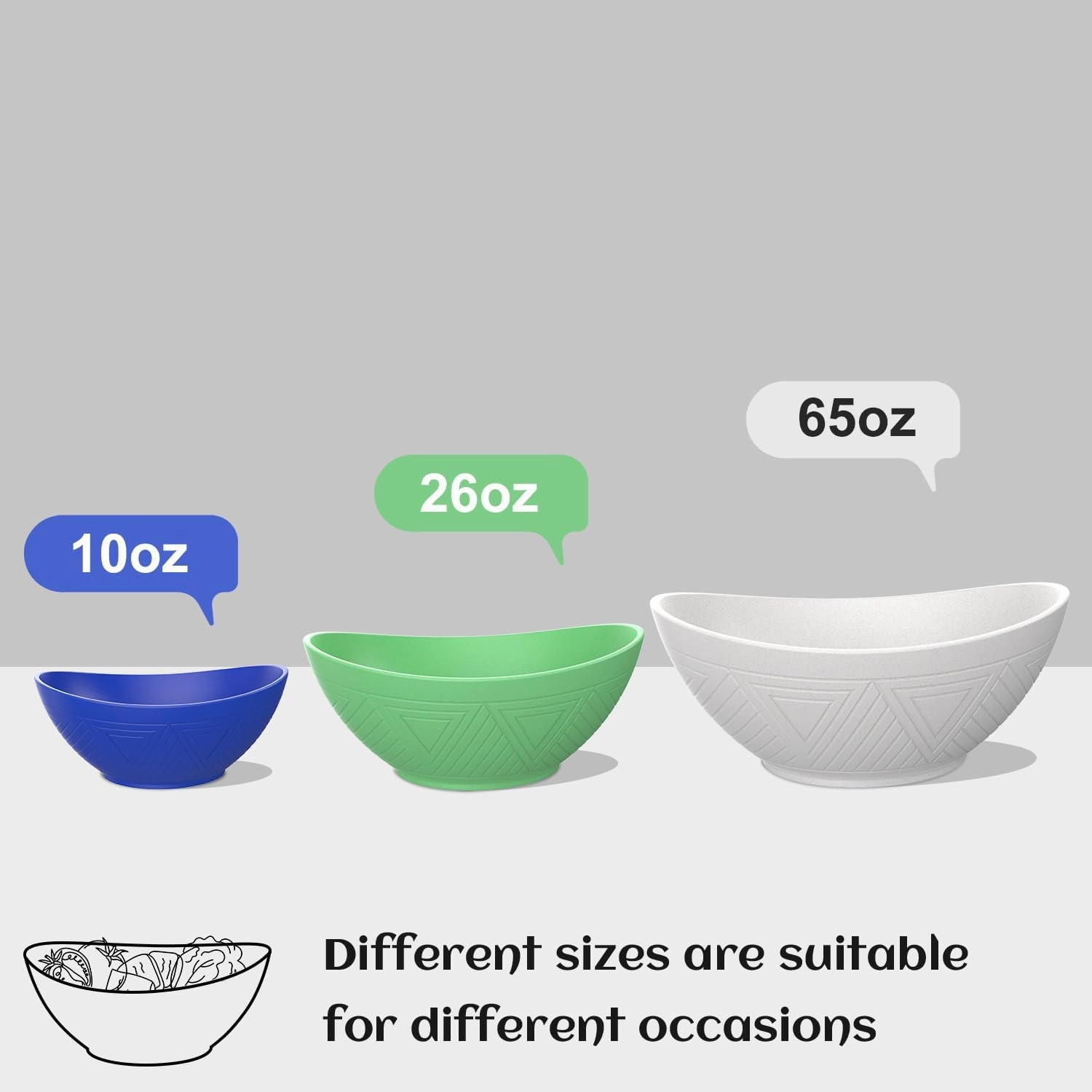 PYRMONT Large Wheat Straw Bowls Set of 6-65 OZ - Unbreakable Salad & Soup Bowls - Coastal, Dishwasher Safe