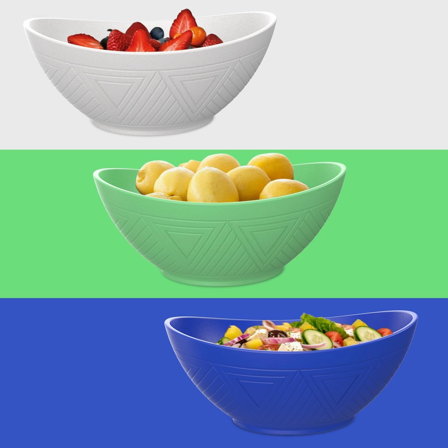 PYRMONT Large Wheat Straw Bowls Set of 6-65 OZ - Unbreakable Salad & Soup Bowls - Coastal, Dishwasher Safe