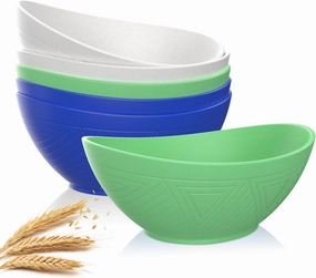 PYRMONT Large Wheat Straw Bowls Set of 6-65 OZ - Unbreakable Salad & Soup Bowls - Coastal, Dishwasher Safe